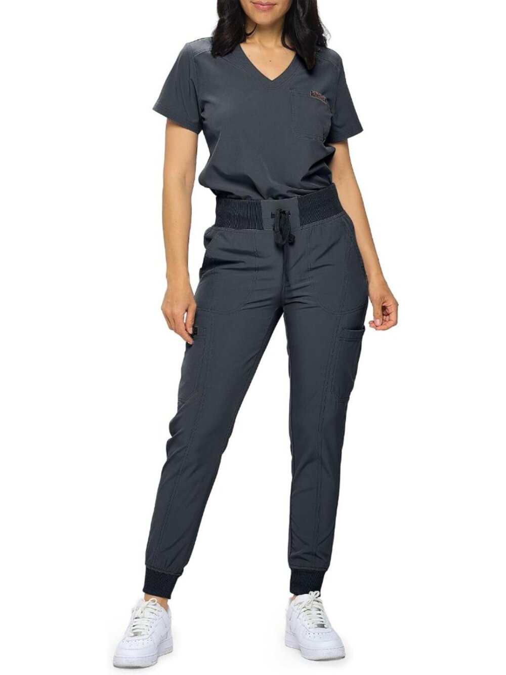 Slim Fit Stretchy Jogger Scrub Set for Women - Comfortable Tuck-In Top & Pants